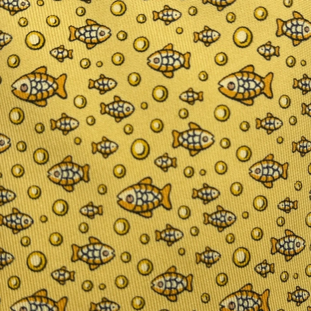 Hermes Paris Tie 100% Silk Fish Pattern Elegant Luxury Formal